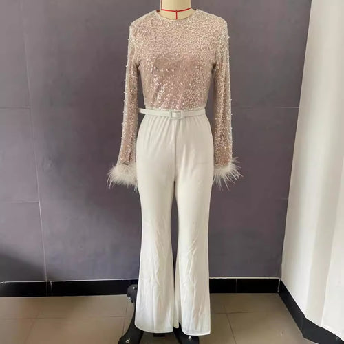 Damen Glitzerndes Oberteil mit langen Ärmeln und eleganter Hose Echo Archiv