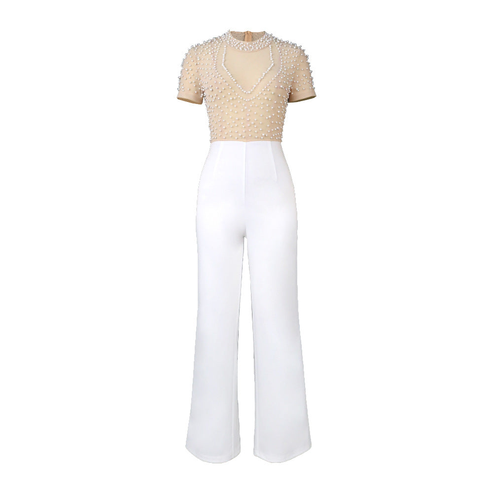 Damen eleganter Jumpsuit mit glitzernden Perlenakzenten Echo Archiv