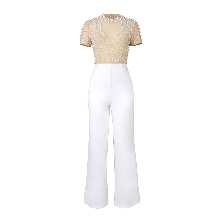 Damen eleganter Jumpsuit mit glitzernden Perlenakzenten Echo Archiv