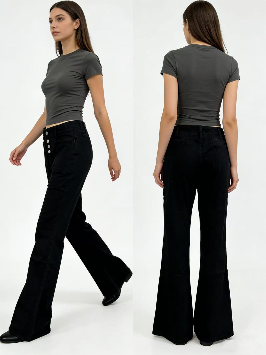 Damen Bootcut-Jeans mit hohem Bund und knöpfbarem Verschluss Echo Archiv