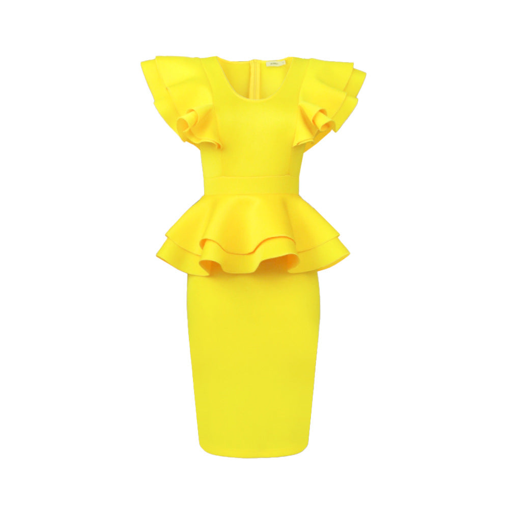 Damen figurbetontes Kleid mit voluminösem Rüschenabschluss Echo Archiv