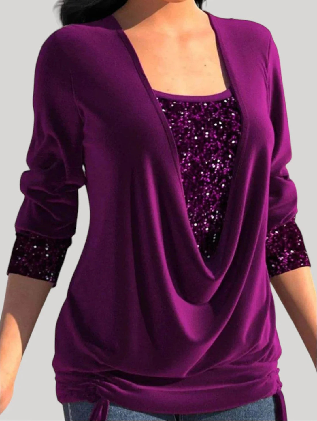 Damen Modischer Drape-Pullover mit Glitzerakzenten – Mavelle