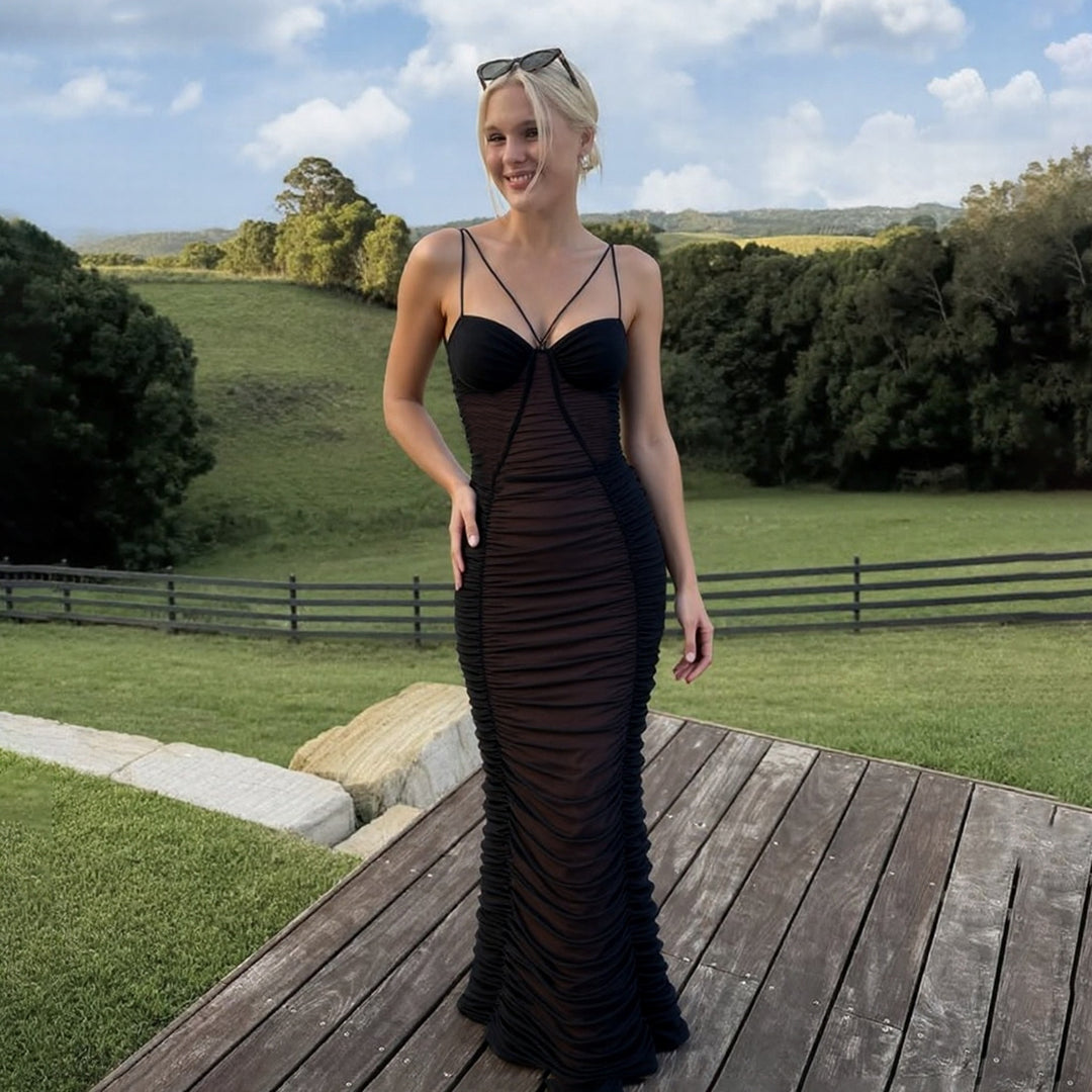Damen Figurbetontes Maxikleid mit raffinierten Rüschen und Spaghettiträgern Echo Archiv