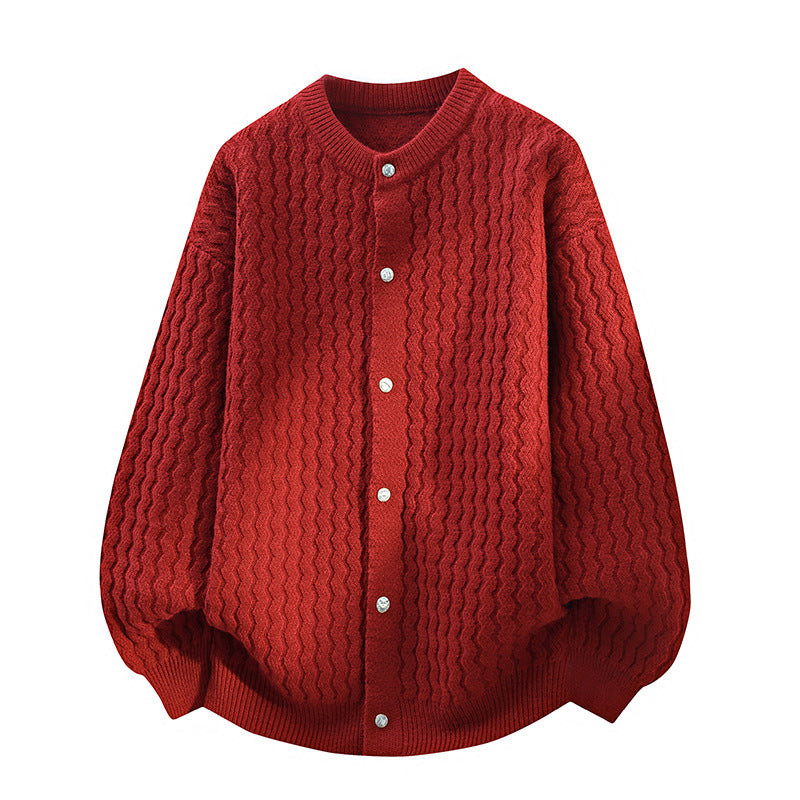 Damen Oversize-Strickjacke mit feiner Strukturstruktur & Perlenknopfleiste Echoarchiv