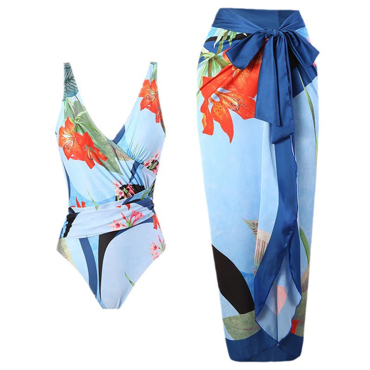 Damen Einteiler Badeanzug mit raffiniertem Wickeldesign und floralem Print Echo Archiv