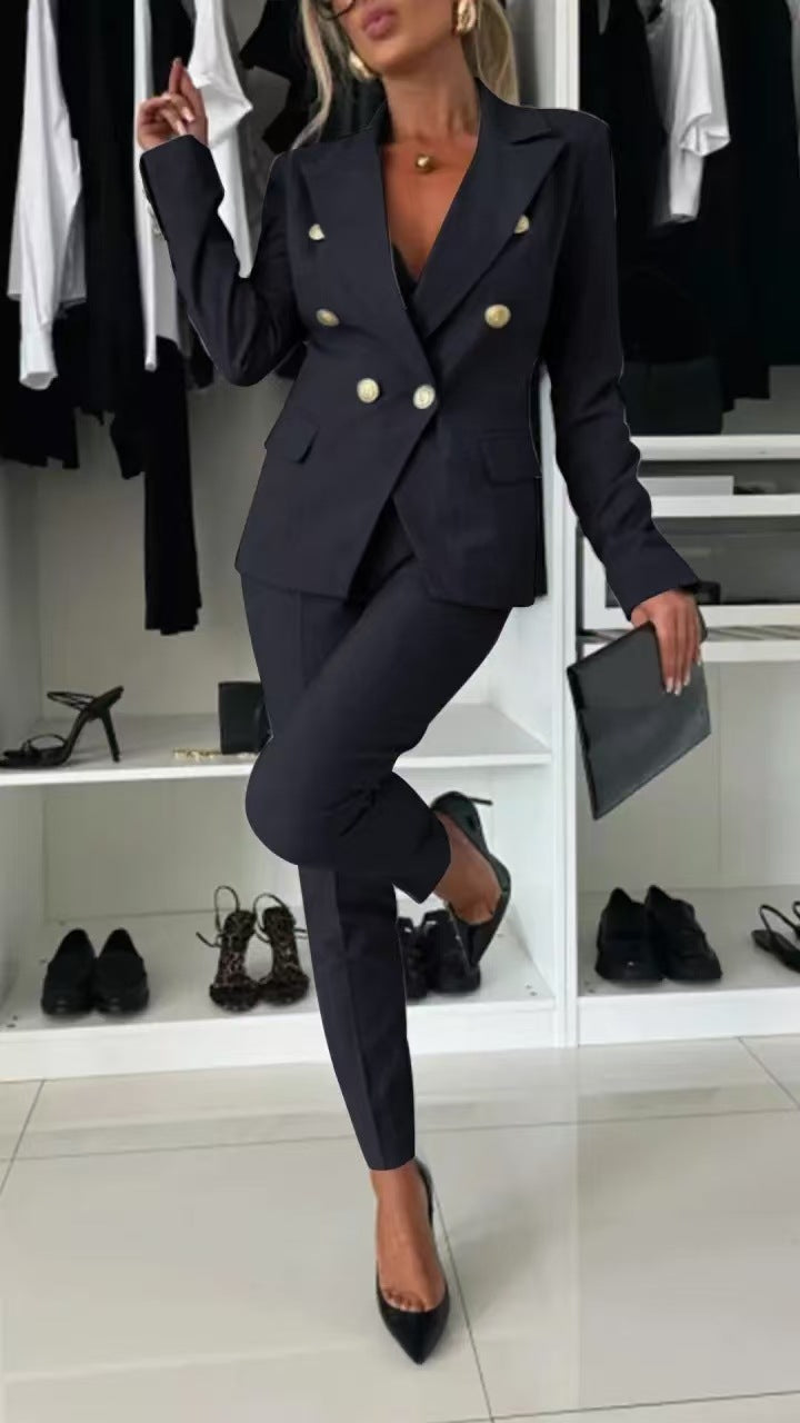 Damen Doppelreihiger taillierter Hosenanzug mit Slim-Hose – Avélisse
