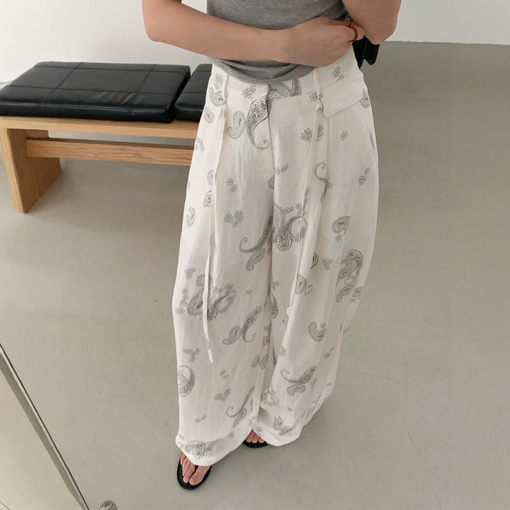 Damen Weite Leinenhose mit Paisleymuster Echo Archiv