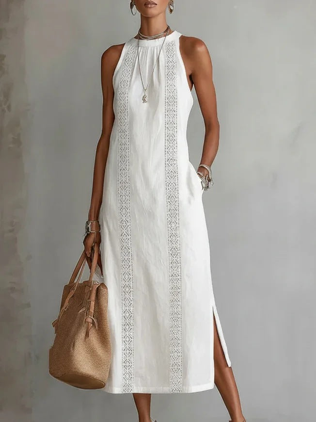 Damen Elegantes Sommer-Maxi-Kleid mit Spitzenapplikation und seitlichem Schlitz Echo Archiv