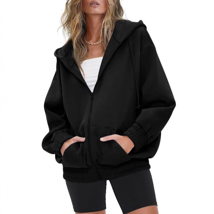Damen nan oversized Kapuzenjacke mit Reißverschluss, Fleece-Futter und Kängurutaschen Echo Archiv