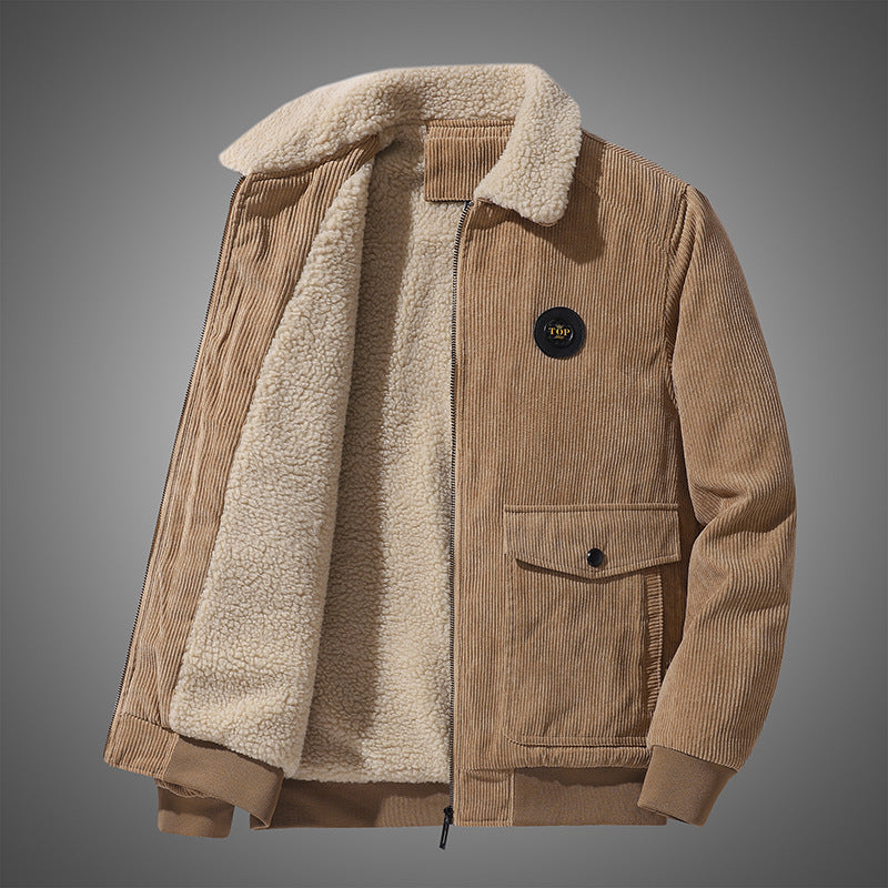 Herren nan gefütterte Cordjacke mit Sherpa-Innenfutter, Reißverschluss und aufgesetzten Klappentaschen Echo Archiv