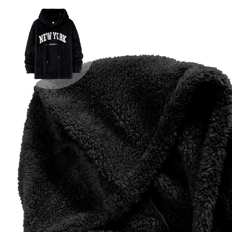 Unisex Kuscheliger Teddy-Fleece-Hoodie mit Chenille-Schriftzug Echoarchiv