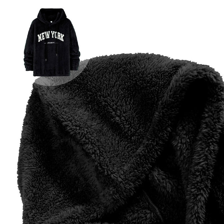 Unisex Kuscheliger Teddy-Fleece-Hoodie mit Chenille-Schriftzug Echoarchiv