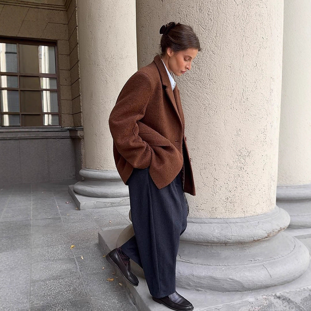 Damen Boxy-Wollmix-Kurzmantel mit strukturierter Oberfläche, Reverskragen & Pattentaschen Echoarchiv