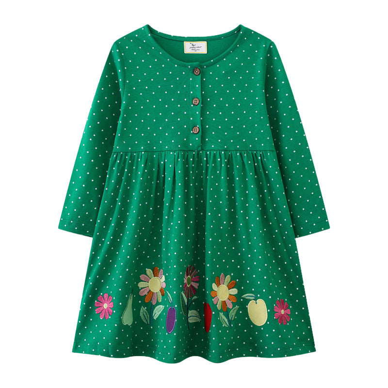 Mädchen Baumwollkleid mit bunten Blumenstickereien Echo Archiv