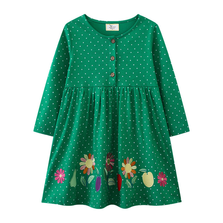 Mädchen Baumwollkleid mit bunten Blumenstickereien Echo Archiv