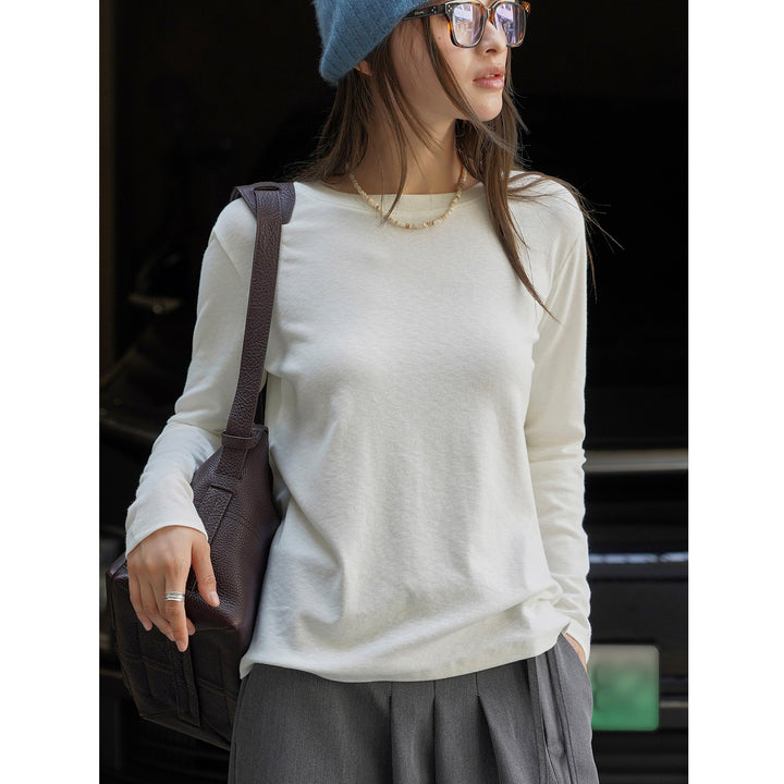 Damen Feines Longsleeve aus Bio-Baumwolljersey mit Rundhalsausschnitt und geradem Saum Echoarchiv