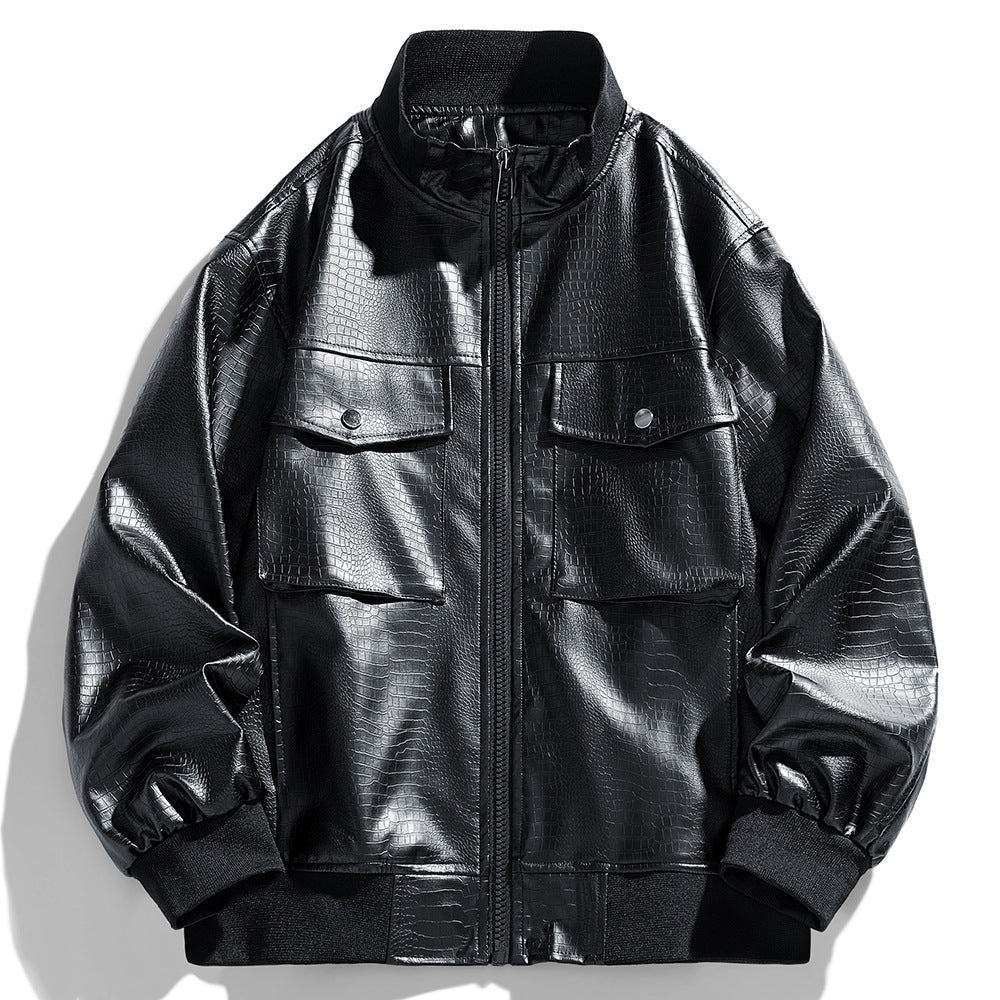 Herren Kunstlederjacke im modernen Design mit praktischen Taschen Echoarchiv