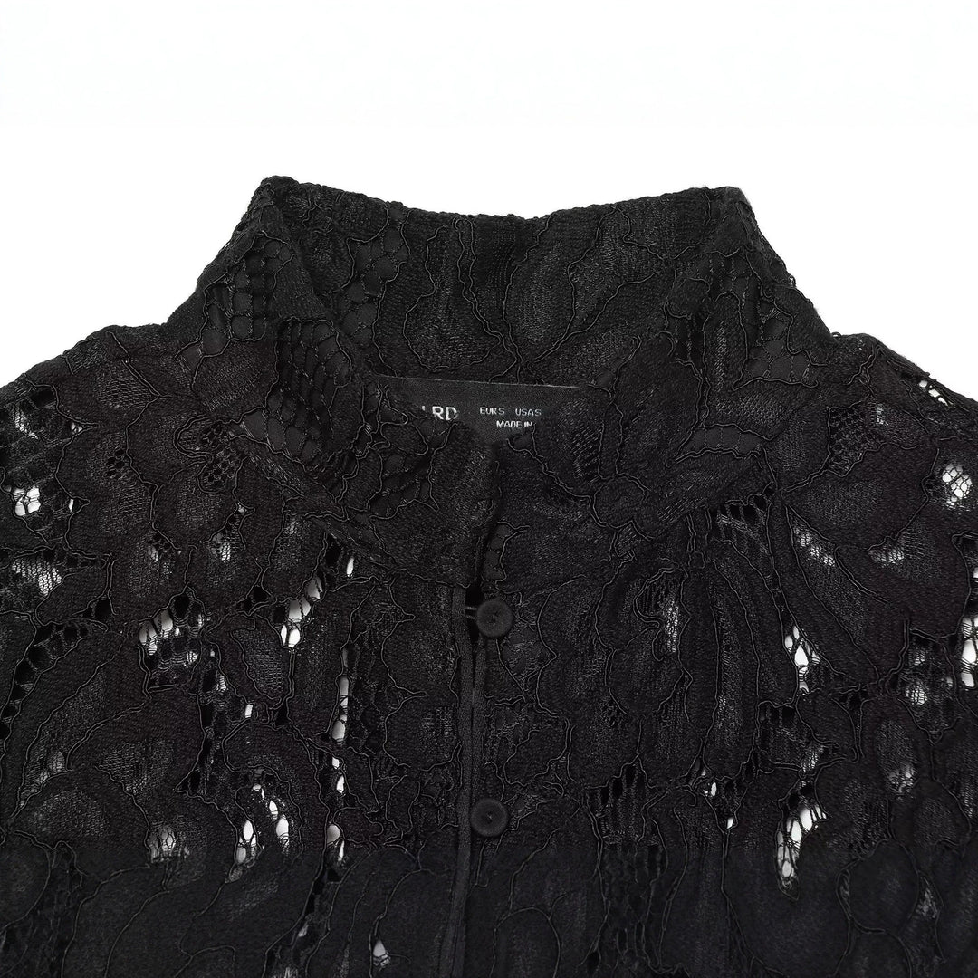 Damen Cropped Spitzenjacke mit floralem Allover-Spitzendesign und Stehkragen Echoarchiv