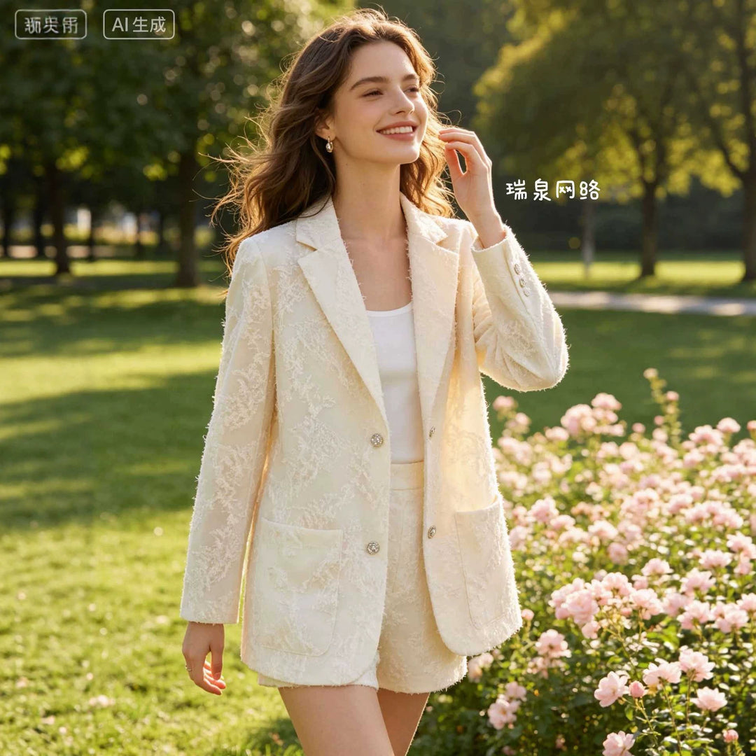 Damen Bouclé‑Blazer mit Fransenstruktur und aufgesetzten Pattentaschen Echoarchiv