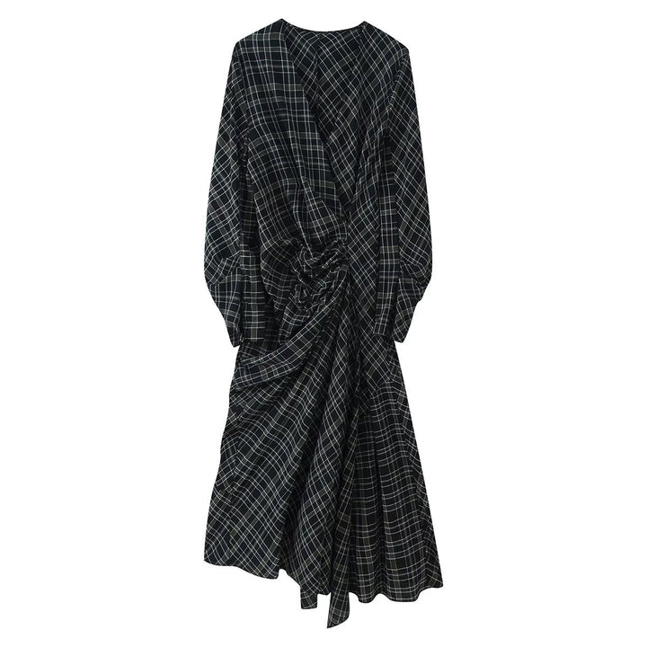 Damen Midikleid mit Wickoptik, seitlicher Raffung und asymmetrischem Saum Echoarchiv