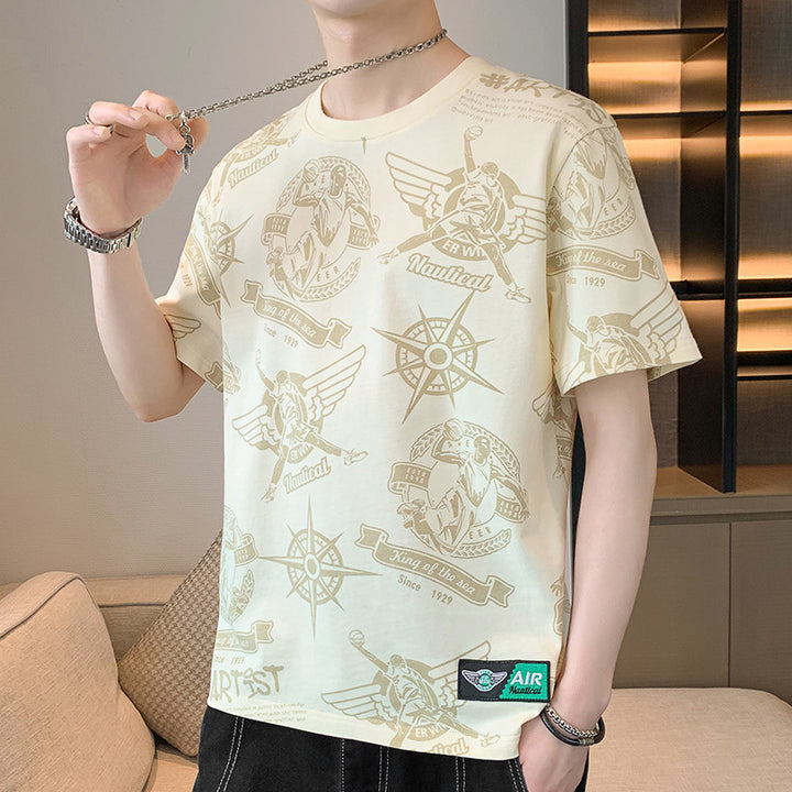 Herren Oversize-Print-T-Shirt mit Allover-Nautical-Logos und Rundhalsausschnitt Echo Archiv