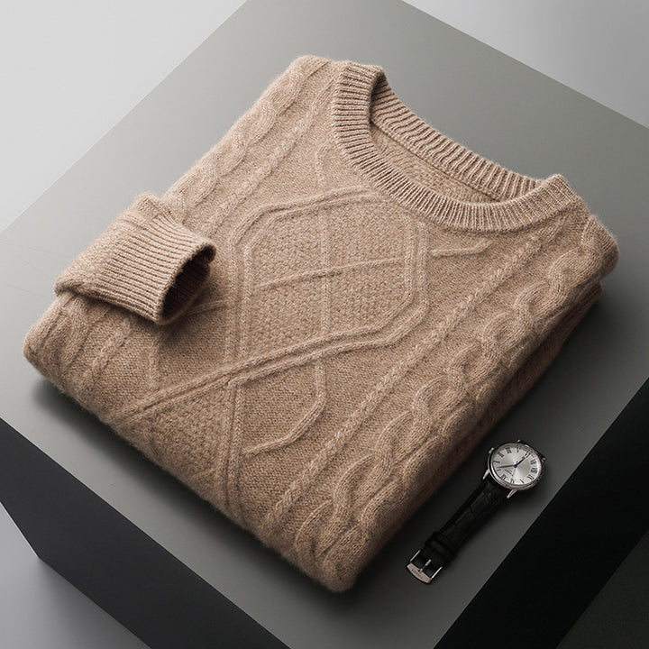 Herren Strickpullover mit aufwendigem Zopfmuster und Rundhalsausschnitt Echoarchiv