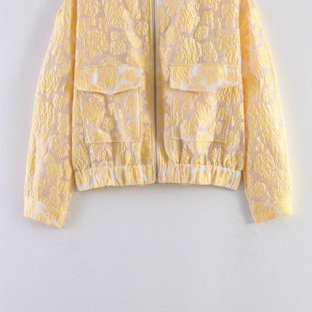 Damen Stepp-Bomberjacke mit Blumenjacquard, Reißverschluss und Pattentaschen Echo Archiv