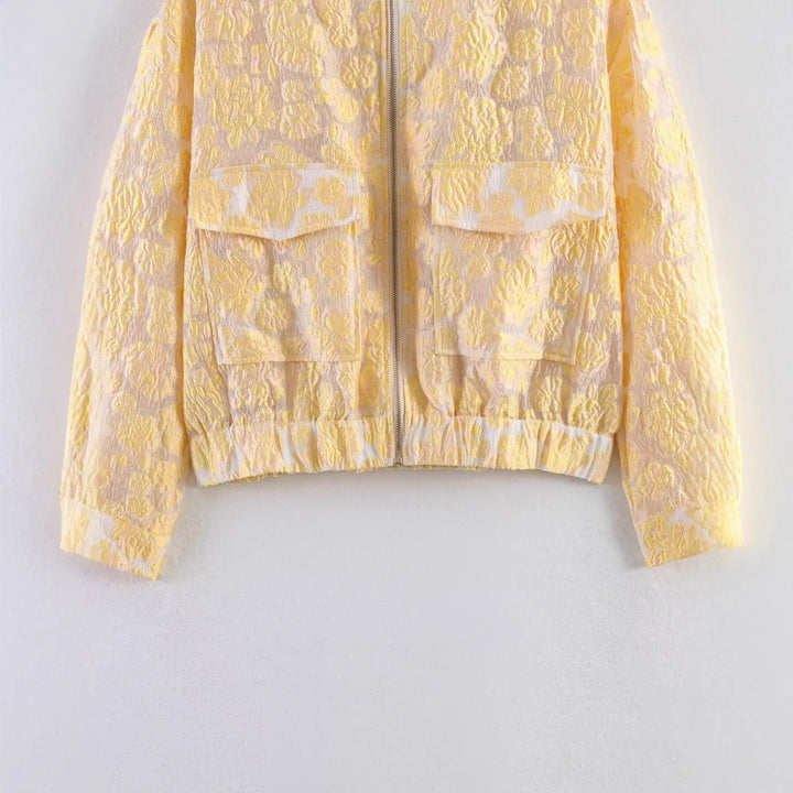 Damen Stepp-Bomberjacke mit Blumenjacquard, Reißverschluss und Pattentaschen Echo Archiv