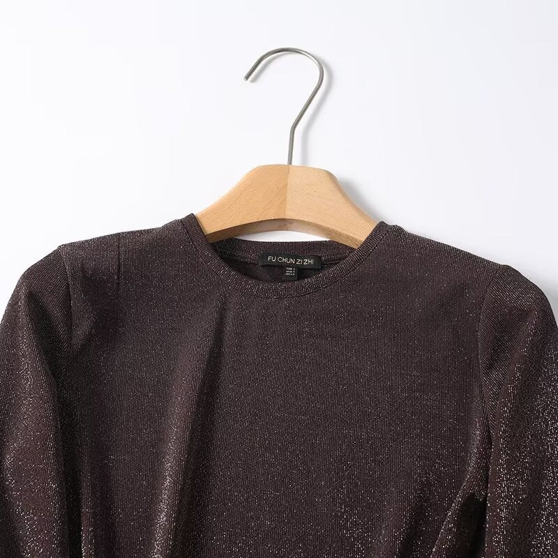 Damen Lurex-Feinstrick Longsleeve mit Rundhalsausschnitt und dezent schimmernder Oberfläche Echo Archiv