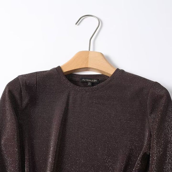 Damen Lurex-Feinstrick Longsleeve mit Rundhalsausschnitt und dezent schimmernder Oberfläche Echo Archiv