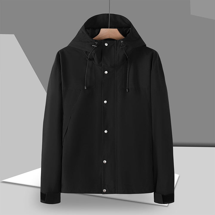Herren Minimalistische Softshell-Kapuzenjacke mit verdeckter Druckknopfleiste – Taviero
