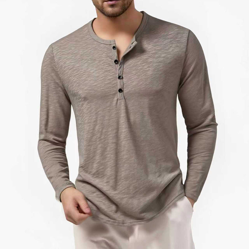 Herren nan Slim-Fit Henley Langarmshirt mit kurzem Knopfverschluss und abgerundetem Saum Echo Archiv