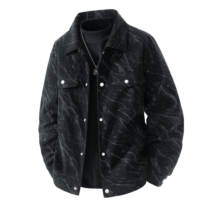 Men's marbled corduroy snap-front collared trucker jacket with chest flap pockets – Taviero