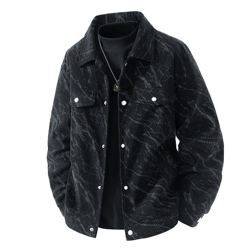 Men's marbled corduroy snap-front collared trucker jacket with chest flap pockets – Taviero