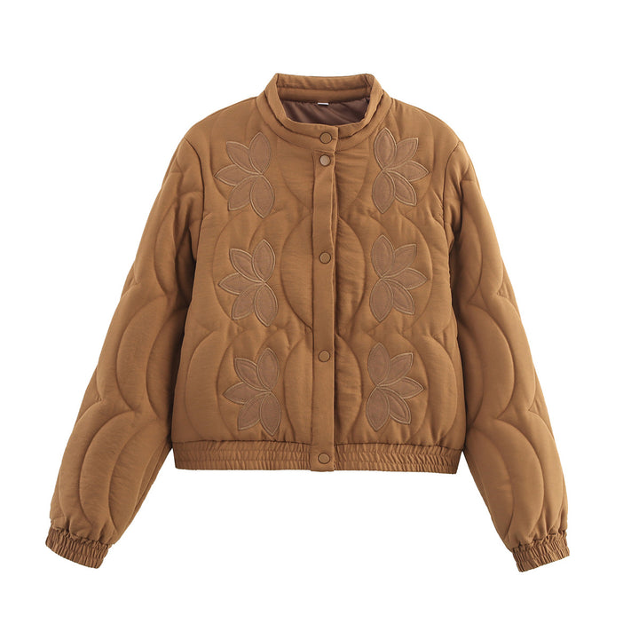 Damen Kurz geschnittene Steppjacke mit floralen Applikationen und elastischem Saum Echo Archiv