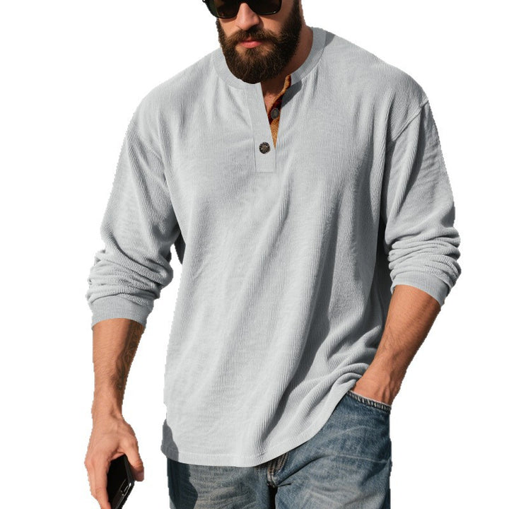 Herren Langarmshirt mit strukturierter Rippenoptik und modischem Knopfleisten-Detail Echoarchiv