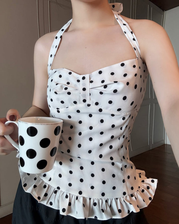 Damen Spaghetti-Träger Bluse mit attraktiven Punktmuster Echo Archiv