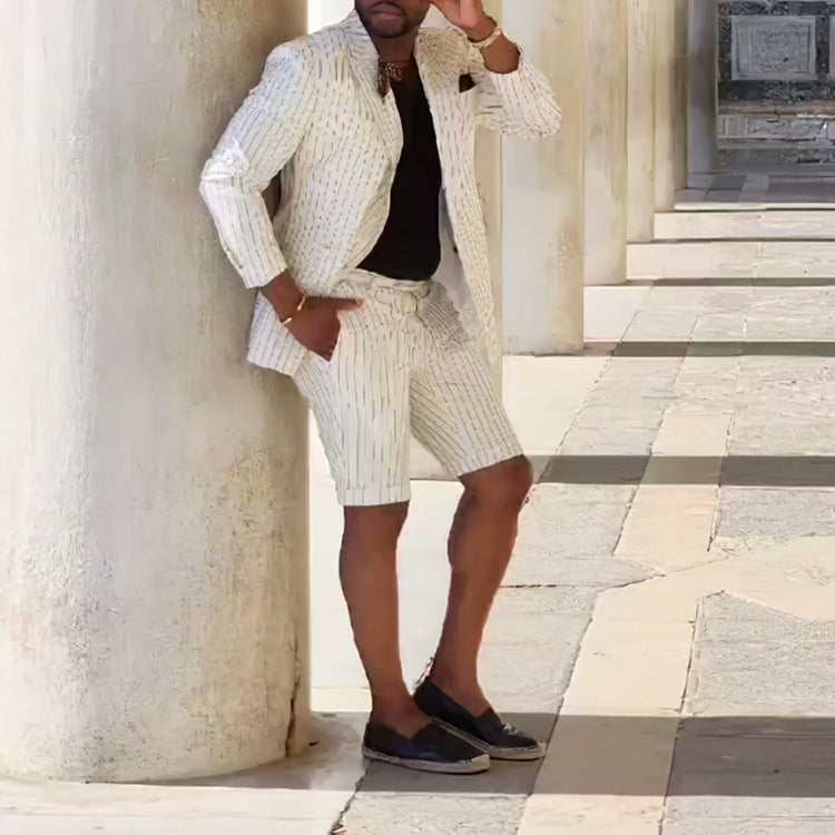 Herren elegantes Kurzanzug-Set mit Streifenmuster und modernem Schnitt Echoarchiv