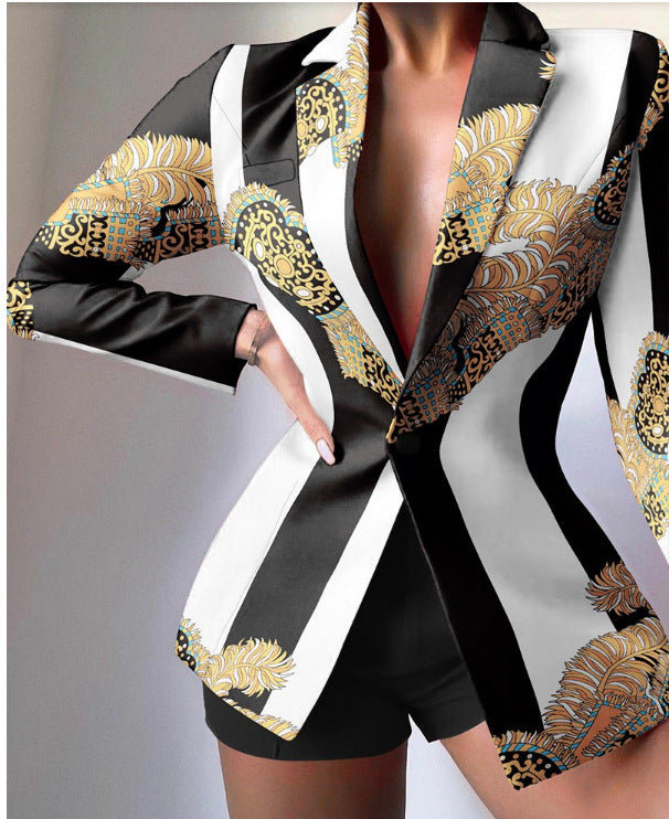 Damen taillierter Zebra-Muster-Longblazer mit betonter Taille und Single-Button – Valéne