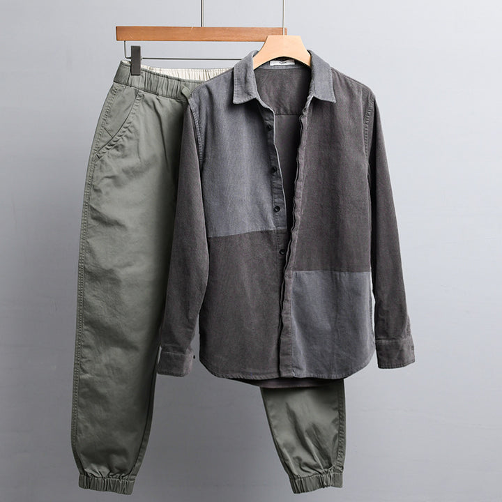 Herren Patchwork-Cordhemdjacke im Relaxed-Fit mit Kentkragen Echoarchiv