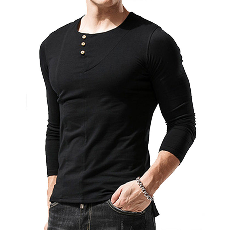 Herren Langarm-Henley-Shirt mit modischem Knopfdesign und körpernahem Schnitt Echoarchiv