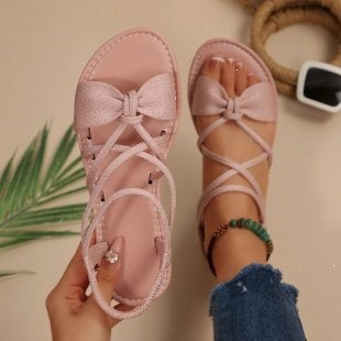 Damen Zarte Römersandalen mit Schleifen-Detail und verstellbaren Schnürriemen Echo Archiv