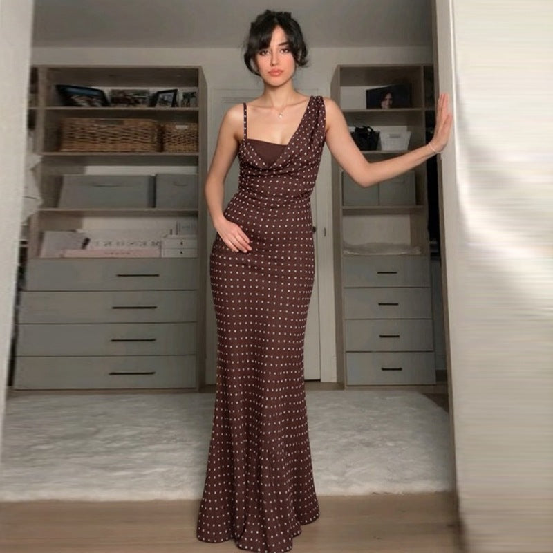 Damen Maxikleid mit asymmetrischem Ausschnitt und eingewebtem Punktedesign Echo Archiv
