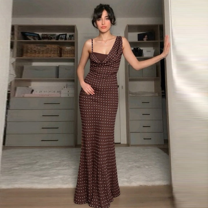 Damen Maxikleid mit asymmetrischem Ausschnitt und eingewebtem Punktedesign Echo Archiv