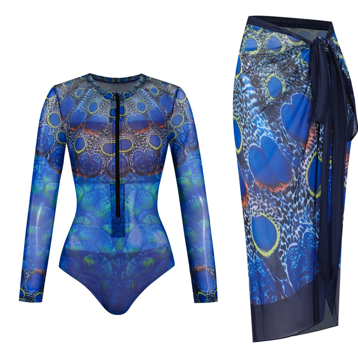 Damen Einteiler mit langem Arm und farbenfrohem Print Echo Archiv