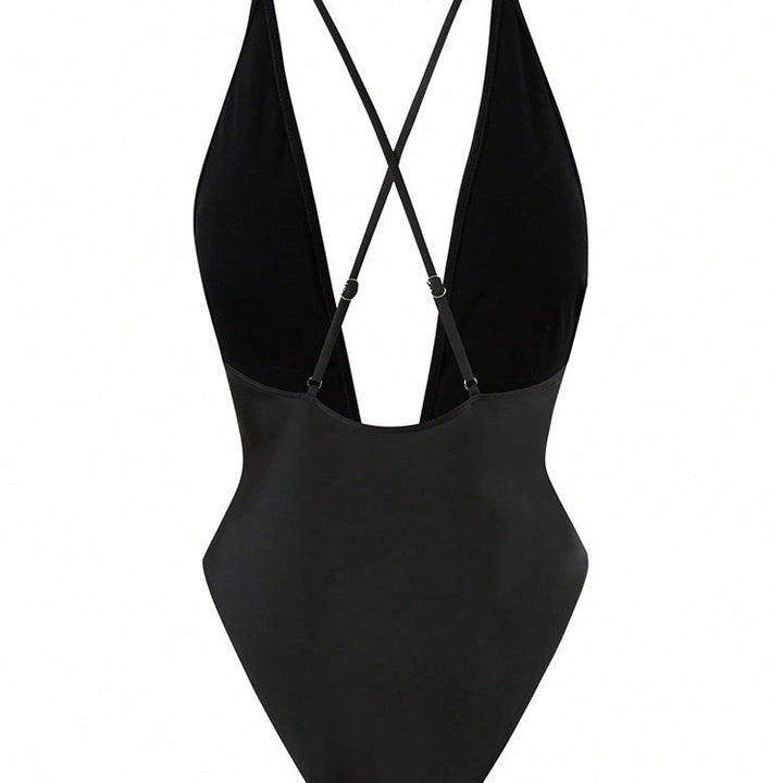 Damen Einteiler Badeanzug mit tiefem V-Ausschnitt und elegantem Gürtel Echo Archiv