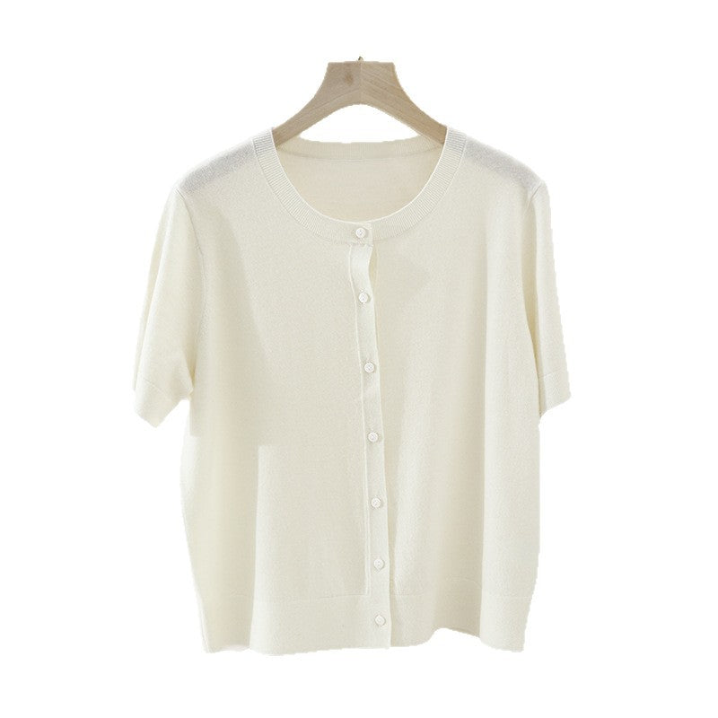 Damen Kurzarm-Feinstrick-Cardigan mit Rundhalsausschnitt und durchgehender Knopfleiste Echo Archiv