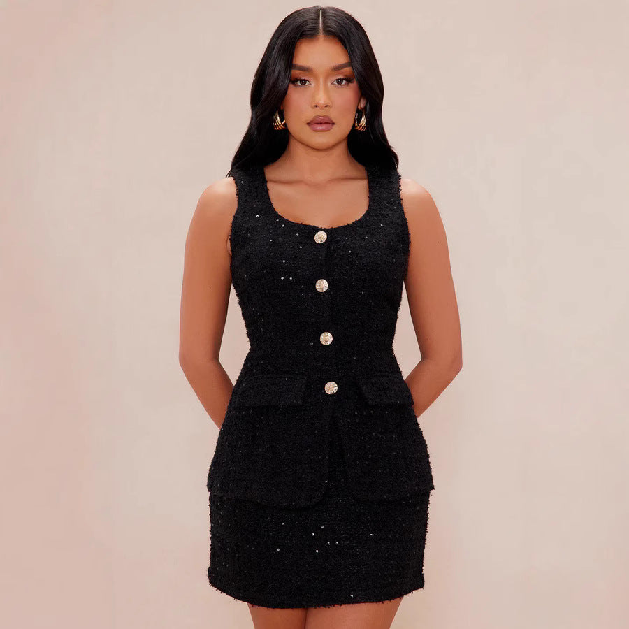 Damen Tweed Mini-Kleid mit zeitlosen Knopfdetails und eleganter Silhouette Echo Archiv