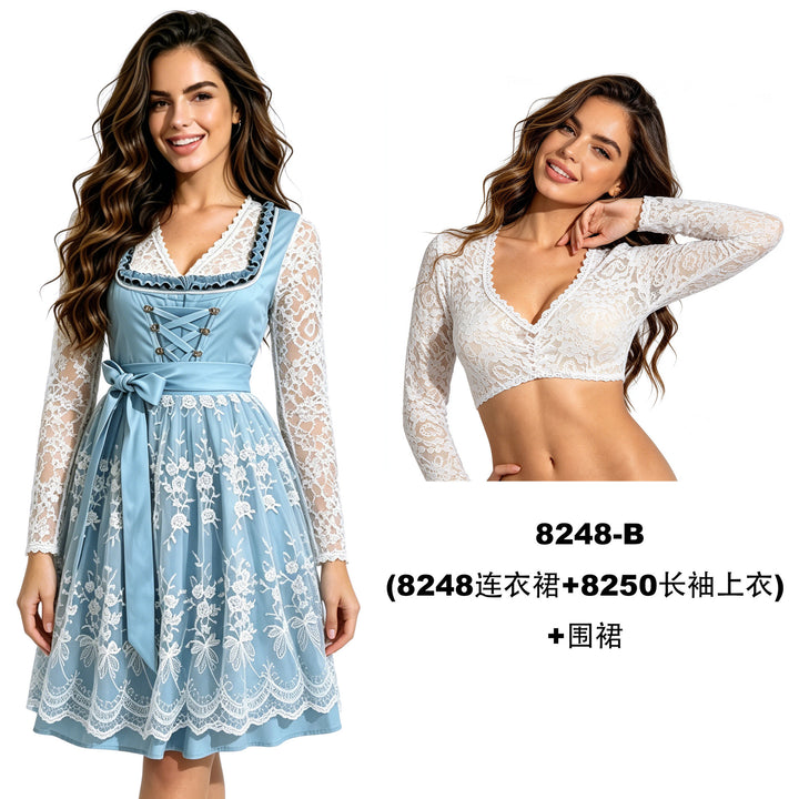 Damen nan traditionelles Dirndlkleid mit Spitzenbluse, geschnürtem Mieder und mehrlagigem Rock Echo Archiv