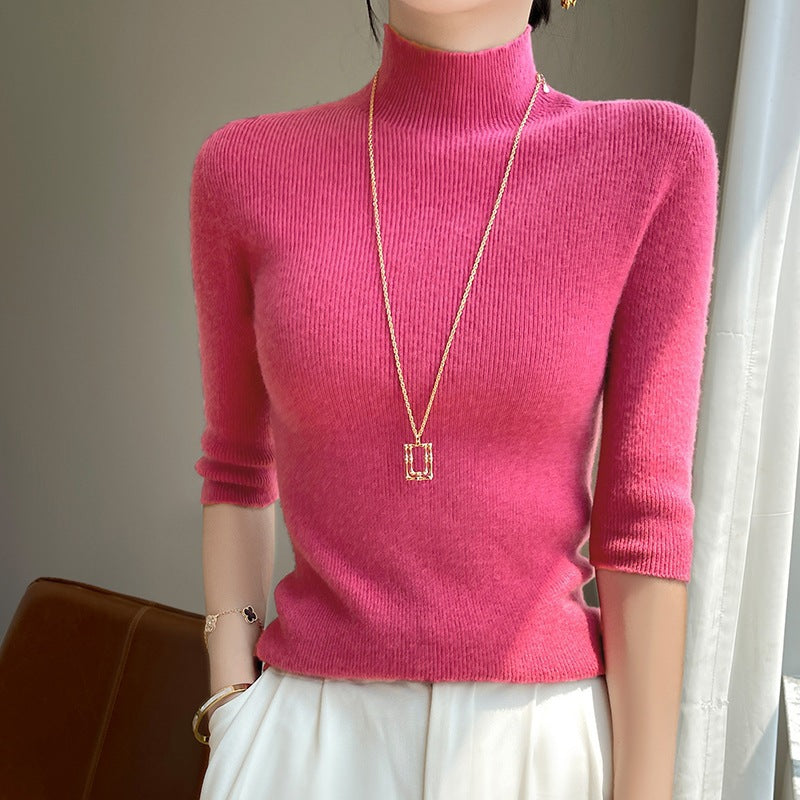 Damen Kurzarm-Mockneck-Pullover mit flauschiger Angora‑Optik Echoarchiv